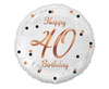 Happy 40th Birthday Folienballon, weiß, Roségolddruck, 18'